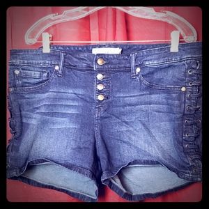 Torrid Button Fly Lace Denim Shorts